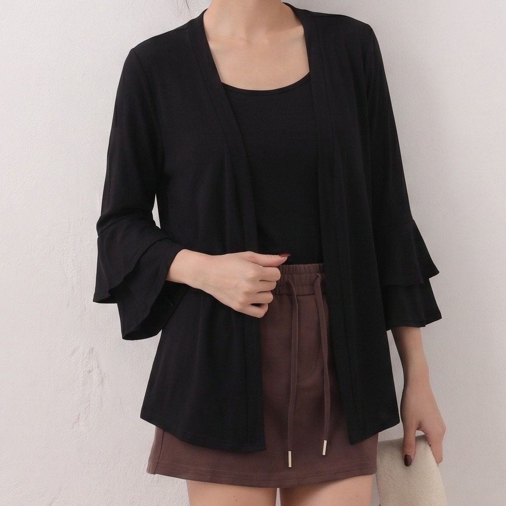 Charming Charlie Witchy Hippie Black Open Front Tiered Sleeve Cardigan Small